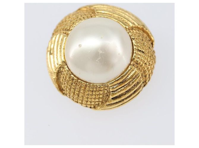 CHANEL Earring Metal Gold Tone White CC Auth bs37083 - view 8