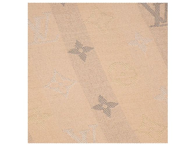 LOUIS VUITTON - Sciarpa Louis Vuitton Monogram Shine in seta marrone e fibre metallizzate Beige - vista 3