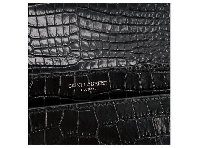 Autre Marque SAINT LAURENT - Borsa a tracolla Saint Laurent Sunset in pelle goffrata effetto coccodrillo nero - vista 10
