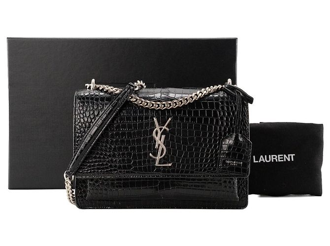 Autre Marque SAINT LAURENT - Borsa a tracolla Saint Laurent Sunset in pelle goffrata effetto coccodrillo nero - vista 12