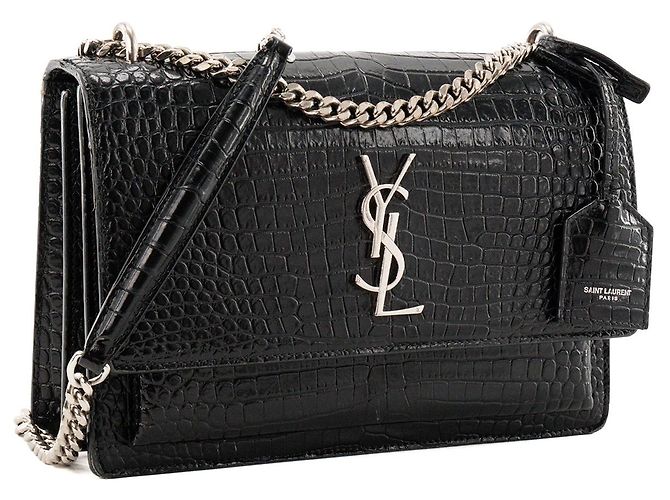 Autre Marque SAINT LAURENT - Borsa a tracolla Saint Laurent Sunset in pelle goffrata effetto coccodrillo nero - vista 2