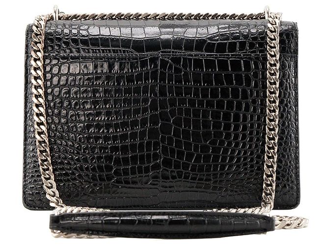 Autre Marque SAINT LAURENT - Borsa a tracolla Saint Laurent Sunset in pelle goffrata effetto coccodrillo nero - vista 3