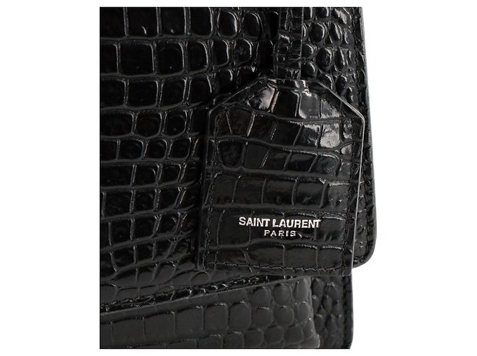 Autre Marque SAINT LAURENT - Borsa a tracolla Saint Laurent Sunset in pelle goffrata effetto coccodrillo nero - vista 6