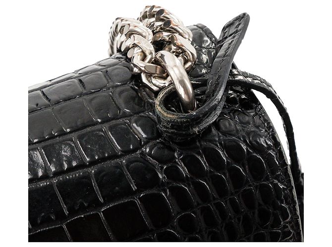 Autre Marque SAINT LAURENT - Borsa a tracolla Saint Laurent Sunset in pelle goffrata effetto coccodrillo nero - vista 7