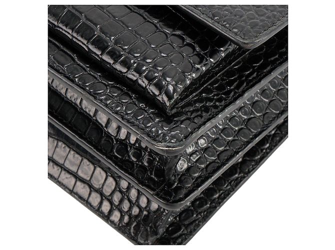 Autre Marque SAINT LAURENT - Borsa a tracolla Saint Laurent Sunset in pelle goffrata effetto coccodrillo nero - vista 8