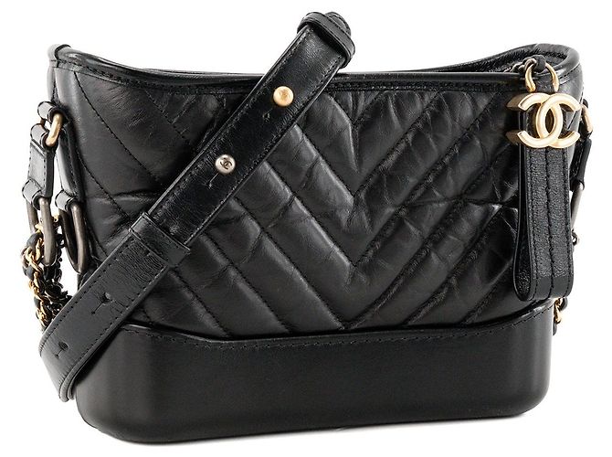 CHANEL - Borsa a tracolla Gabrielle mini chevron in pelle stropicciata nera Nero - vista 2