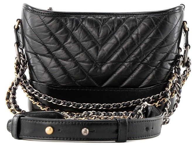 CHANEL - Borsa a tracolla Gabrielle mini chevron in pelle stropicciata nera Nero - vista 3