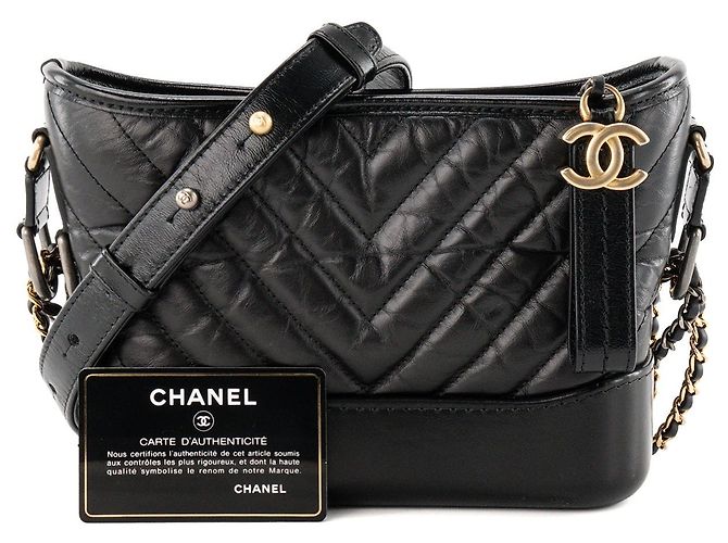 CHANEL - Borsa a tracolla Gabrielle mini chevron in pelle stropicciata nera Nero - vista 9