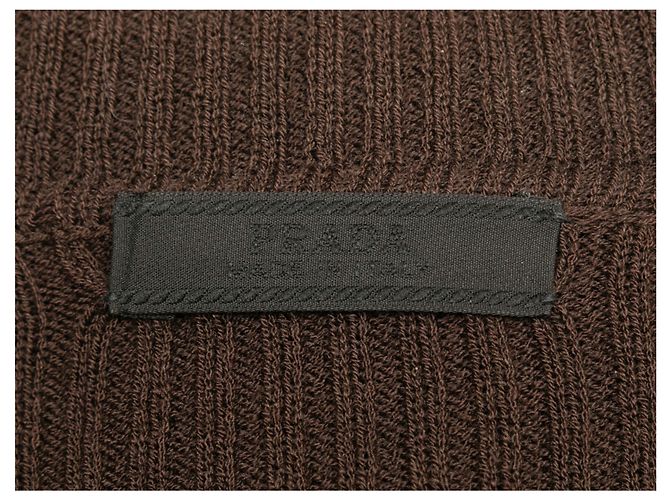 Brauner Prada Rippstrick-Wollcardigan mit Kragen Größe IT 42 - Ansicht 3
