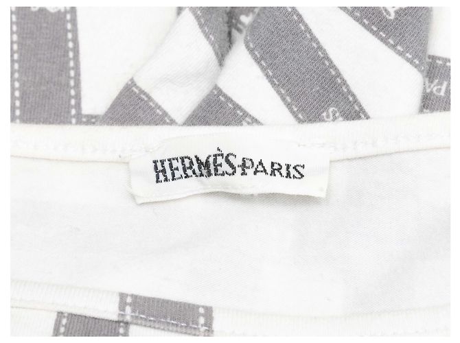 Hermès Vintage Hermes Langarmshirt mit Bolduc-Band-Print in Weiß und Grau, Größe US S - Ansicht 4