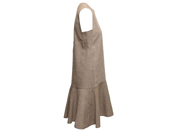 Vestido sin mangas de lino Brunello Cucinelli Khaki Talla US M Caqui - vista 2