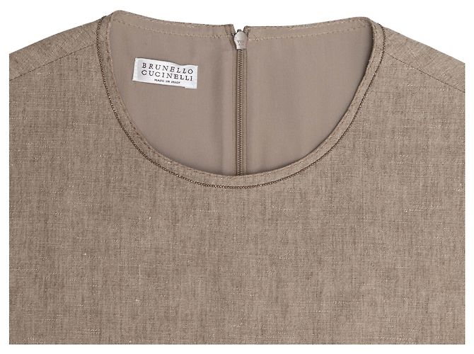 Vestido sin mangas de lino Brunello Cucinelli Khaki Talla US M Caqui - vista 4