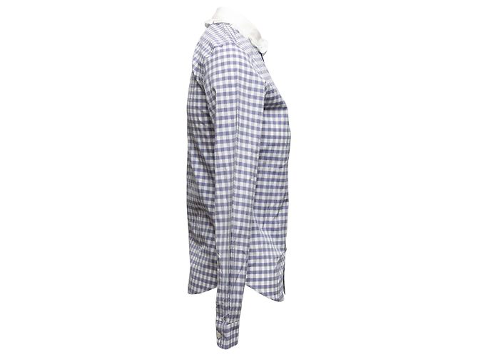 Céline Chemise à boutons Celine à carreaux vichy bleu et blanc avec col Claudine, taille US S - vue 3