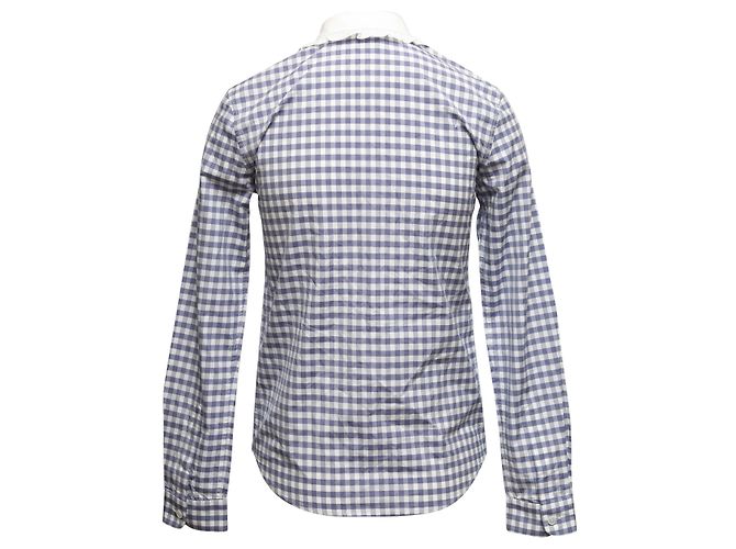 Céline Chemise à boutons Celine à carreaux vichy bleu et blanc avec col Claudine, taille US S - vue 4