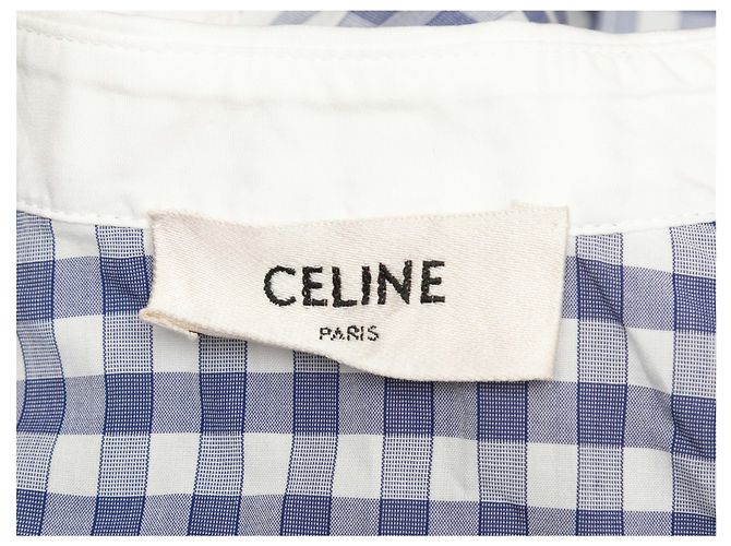 Céline Chemise à boutons Celine à carreaux vichy bleu et blanc avec col Claudine, taille US S - vue 5