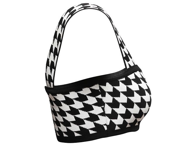 Balmain Houndstooth Strick Crop Top Schwarz & Weiß Größe FR 36 - Ansicht 2