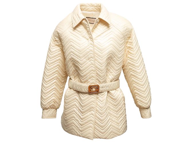 Gucci Steppjacke mit Gürtel, Creme, Größe IT 42 Beige - Ansicht 2