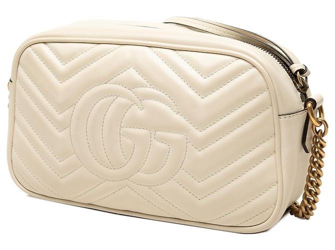 Borsa a tracolla Gucci Small GG Marmont in pelle matelassé bianca Bianco - vista 2