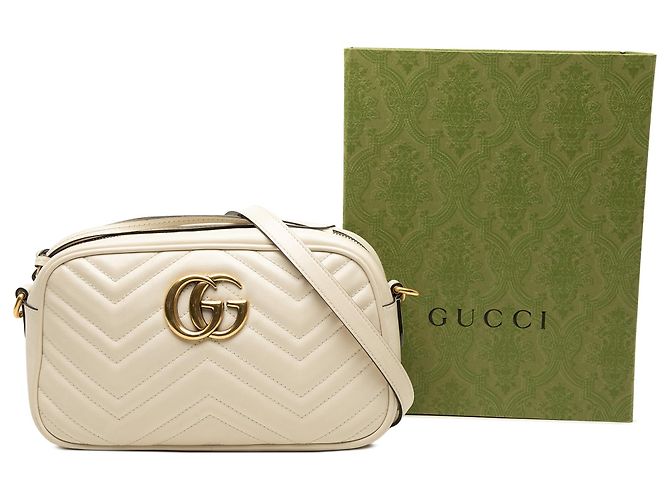 Borsa a tracolla Gucci Small GG Marmont in pelle matelassé bianca Bianco - vista 8