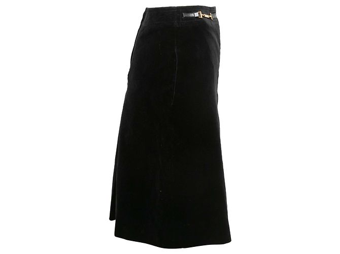 Céline Falda Celine de terciopelo negro con ribetes de cuero y horsebit Talla FR 40 - vista 2