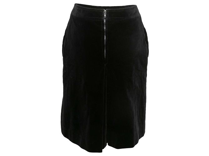 Céline Falda Celine de terciopelo negro con ribetes de cuero y horsebit Talla FR 40 - vista 3