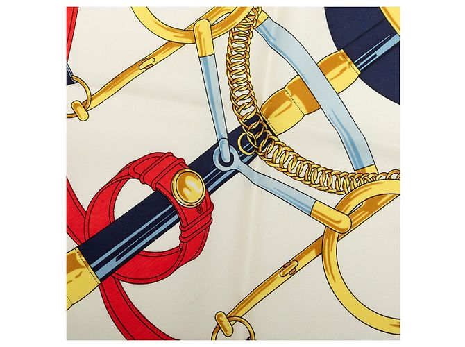 Lenço de seda Hermès Eperon D Or Branco 90 - vista 3