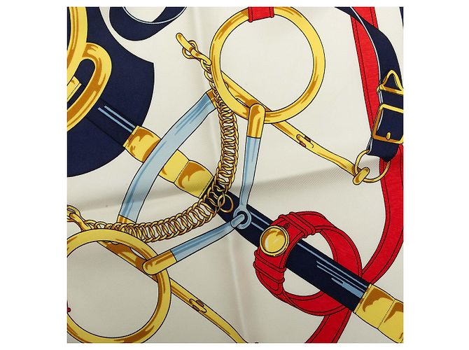 Lenço de seda Hermès Eperon D Or Branco 90 - vista 4