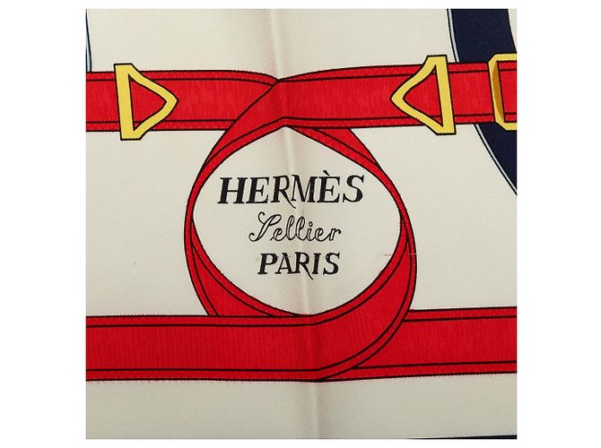 Lenço de seda Hermès Eperon D Or Branco 90 - vista 5