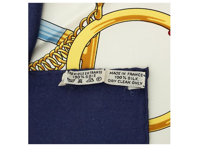 Lenço de seda Hermès Eperon D Or Branco 90 - vista 7
