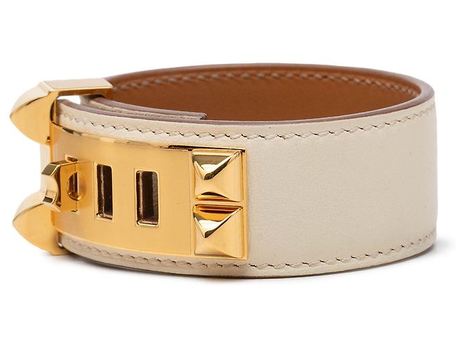 Bracciale Collier de Chien Hermès in pelle Swift marrone e placcato oro - vista 2