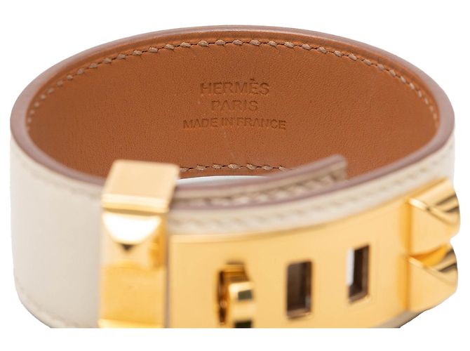 Bracciale Collier de Chien Hermès in pelle Swift marrone e placcato oro - vista 4