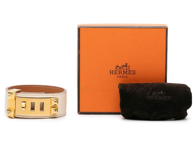 Bracciale Collier de Chien Hermès in pelle Swift marrone e placcato oro - vista 5
