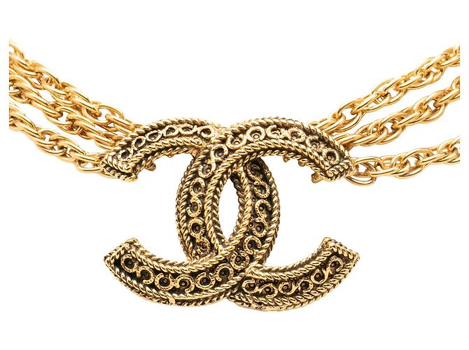 Chanel CC Gold Plated Deca Triple Link Chain Halskette Golden - Ansicht 2