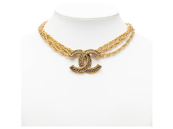 Chanel CC Gold Plated Deca Triple Link Chain Halskette Golden - Ansicht 8