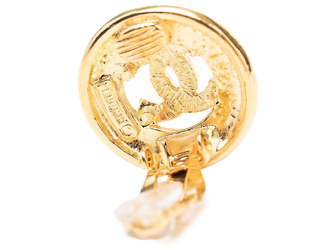 Gold Chanel CC vergoldete runde Clip-On Ohrringe Golden - Ansicht 3