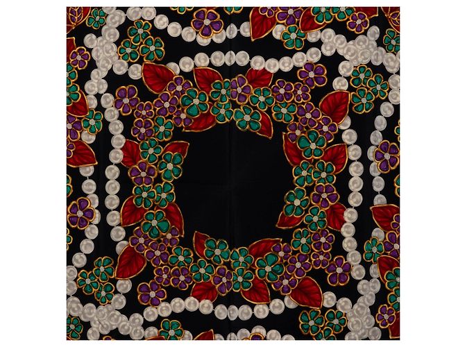 Pañuelo de seda estampado de perlas Chanel negro - vista 2
