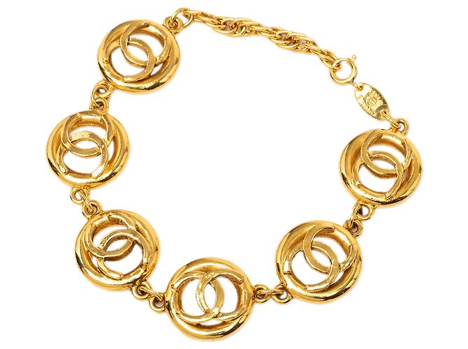 Pulsera de eslabones con dije Chanel CC chapado en oro Dorado - vista 2
