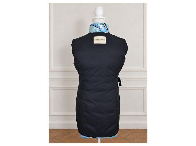 Piumino Emilio Pucci 100% seta e piumino d'oca – Taglia S Nero Bianco Blu - vista 6