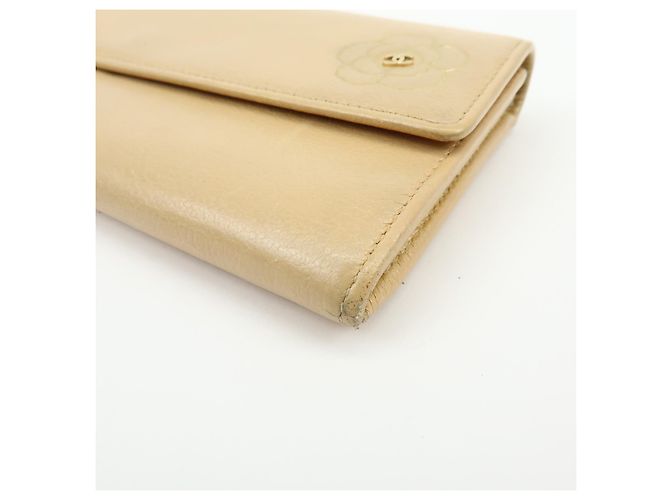 Chanel Camellia Flap Leather Long Beige - vista 7