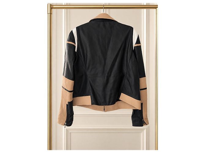 ZAPA Paris Lammleder Perfecto-Jacke – Schwarz beige weiß - Ansicht 4