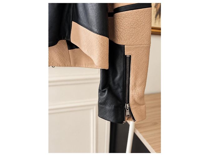 ZAPA Paris Lammleder Perfecto-Jacke – Schwarz beige weiß - Ansicht 5