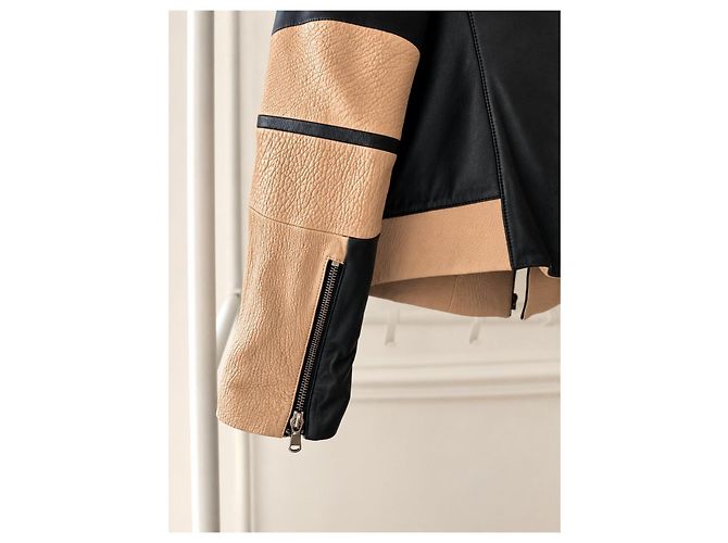 ZAPA Paris Lammleder Perfecto-Jacke – Schwarz beige weiß - Ansicht 6