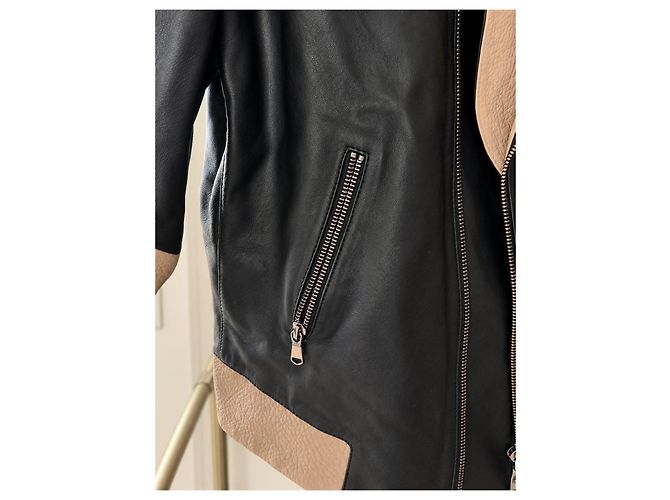ZAPA Paris Lammleder Perfecto-Jacke – Schwarz beige weiß - Ansicht 7
