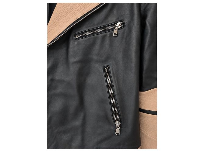 ZAPA Paris Lammleder Perfecto-Jacke – Schwarz beige weiß - Ansicht 8