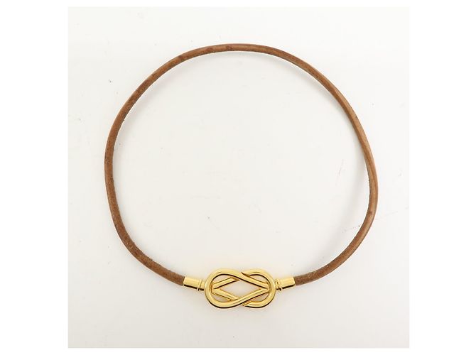 Hermès Jumbo Hook Choker in pelle intrecciata e metallo Marrone - vista 6
