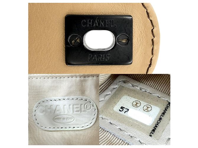 Chanel Vintage CC Turnlock Leather Medium Bege - vista 4