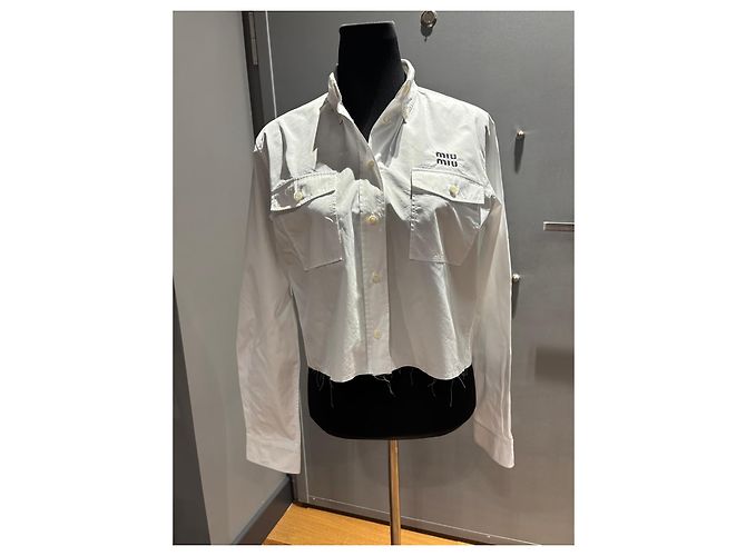 Miu Miu Cropped Hemd aus weißer Baumwolle - Ansicht 2