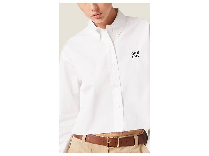 Miu Miu Cropped Hemd aus weißer Baumwolle - Ansicht 7
