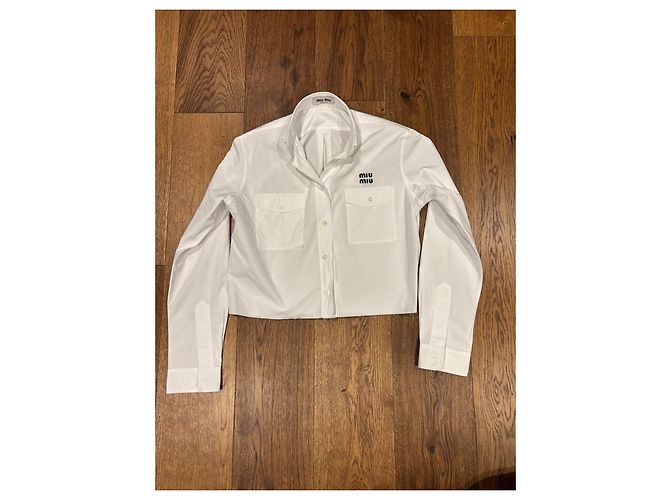 Miu Miu Cropped Hemd aus weißer Baumwolle - Ansicht 9