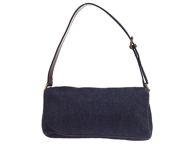Borsa Baguette Convertible Fendi Denim Medium Blu - vista 2